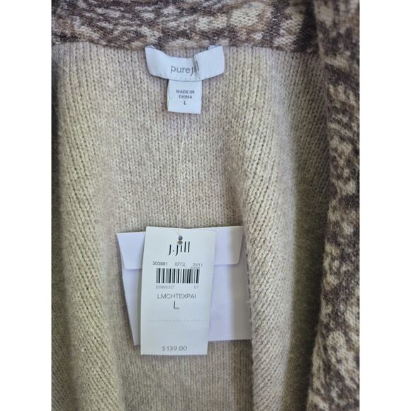 J.Jill Women's L Mocha Textured Paisley Pure Jill Curved Front Printed Cardi - Picture 9 of 12